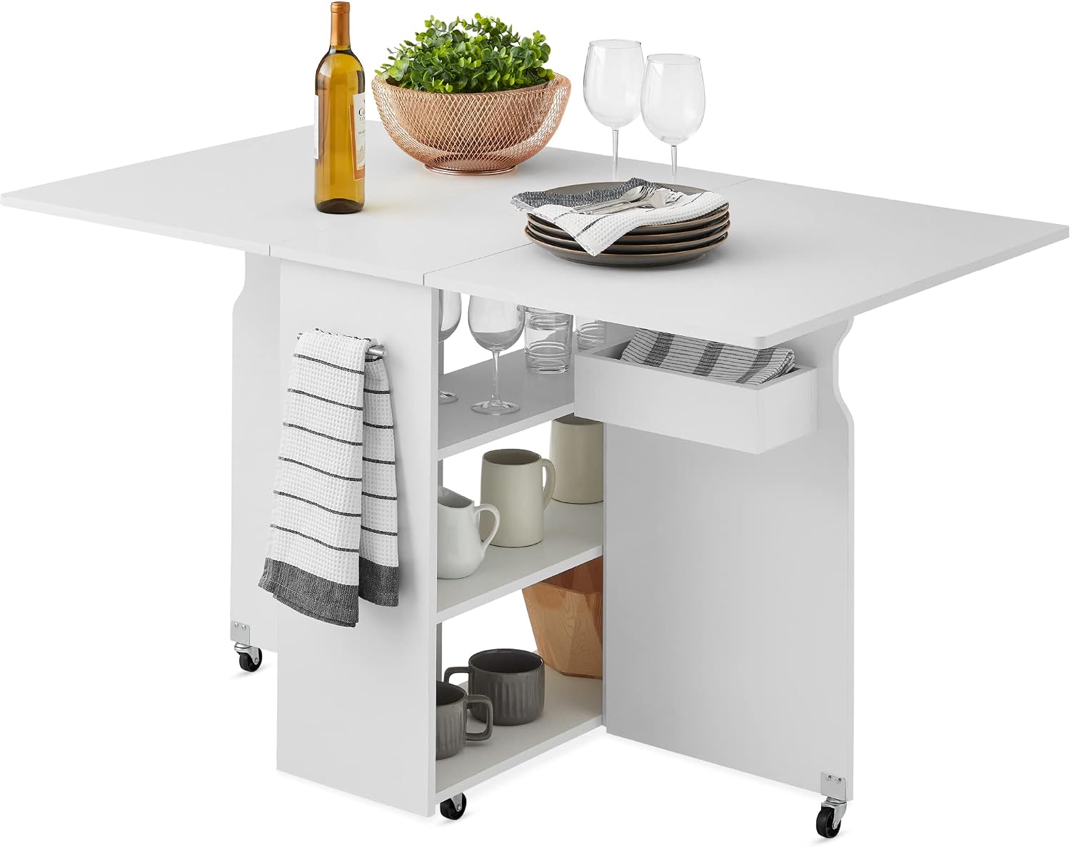 Kitchen Appliances In White - Mesa de comedor plegable, escritorio extensible
