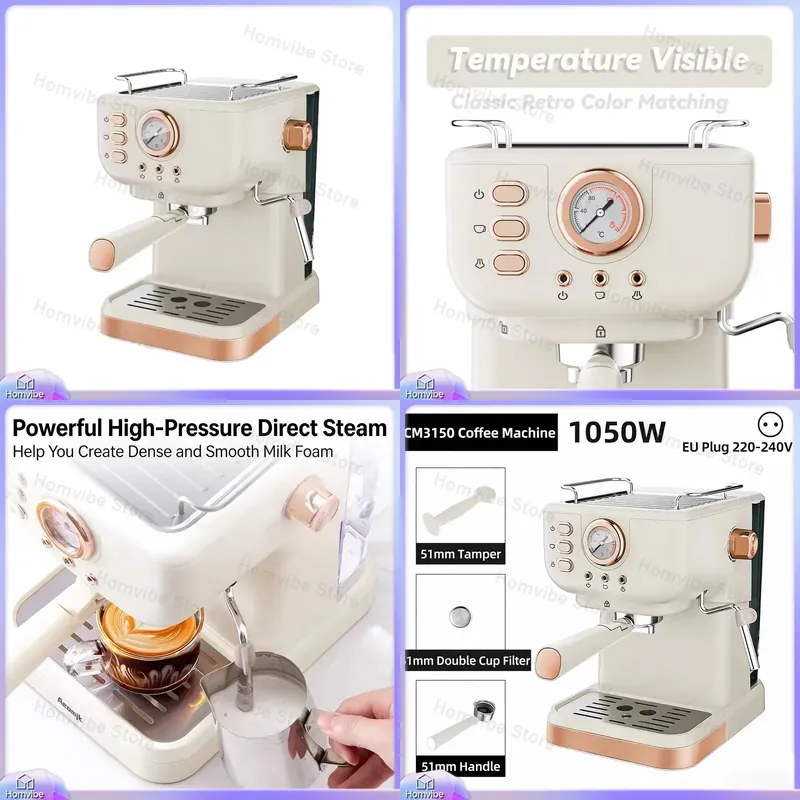 Milk Frother Automatic - Cafetera Espresso Semiautomática de 20 Bares