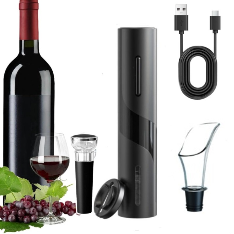 Wine Opener Electric - Sacacorchos automático eléctrico multifunción recargable, juego