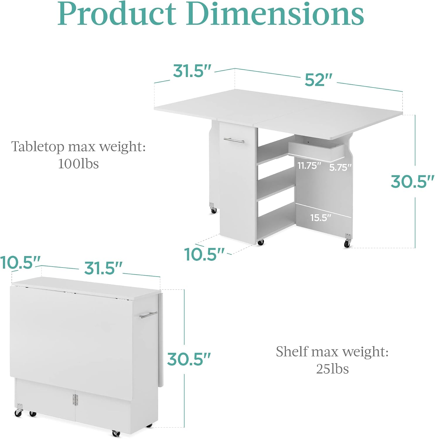 Mesa de comedor plegable, escr - Kitchen Appliances In White reseña y precio